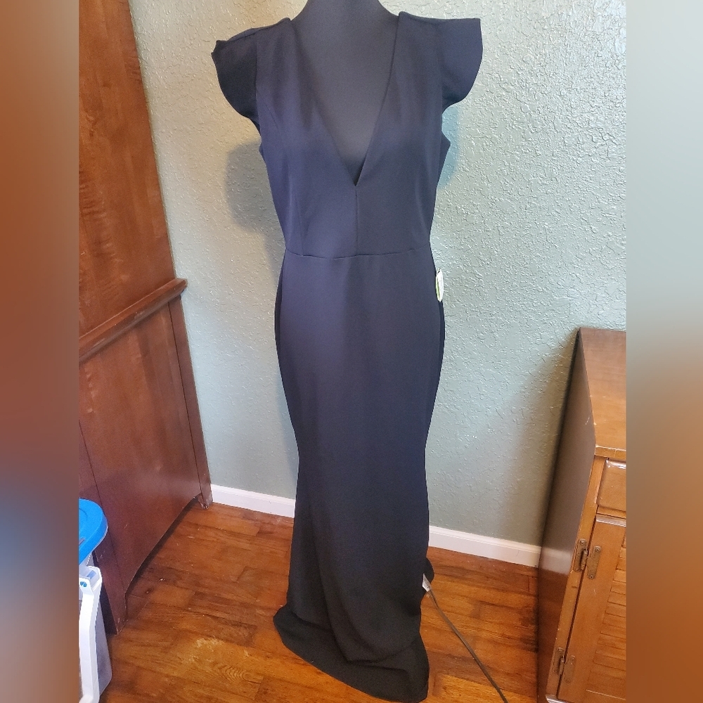 Windsor Plunging V Neckline Stretch Crepe Gown PARTY DRESS Midnight Sz XL